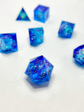 Sharp-edged dice set "Azure Verdict"